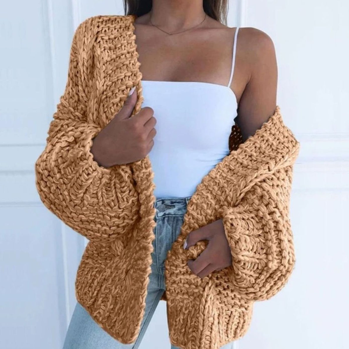 Women's Oversized Chunky Knit Cardigan Sweater Open-Front Cozy Layering
