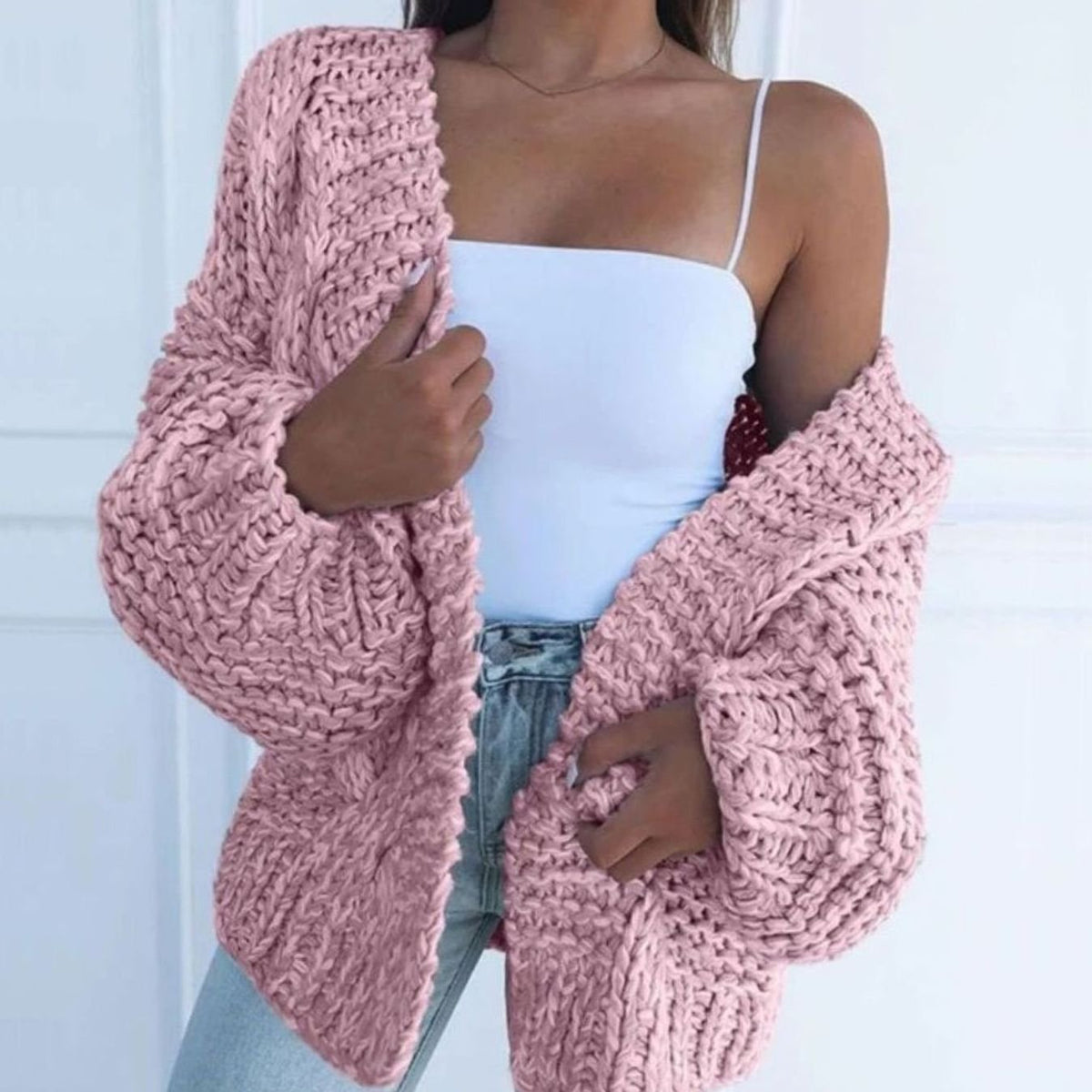 Women's Oversized Chunky Knit Cardigan Sweater Open-Front Cozy Layering