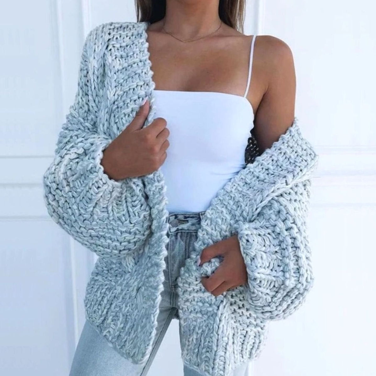 Women's Oversized Chunky Knit Cardigan Sweater Open-Front Cozy Layering