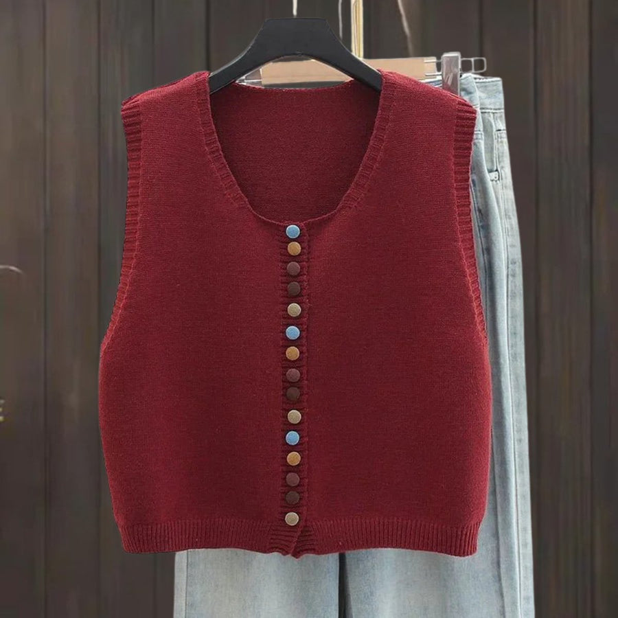 Women's Knit Sweater Vest Sleeveless Colorful Button Design Casual Wear