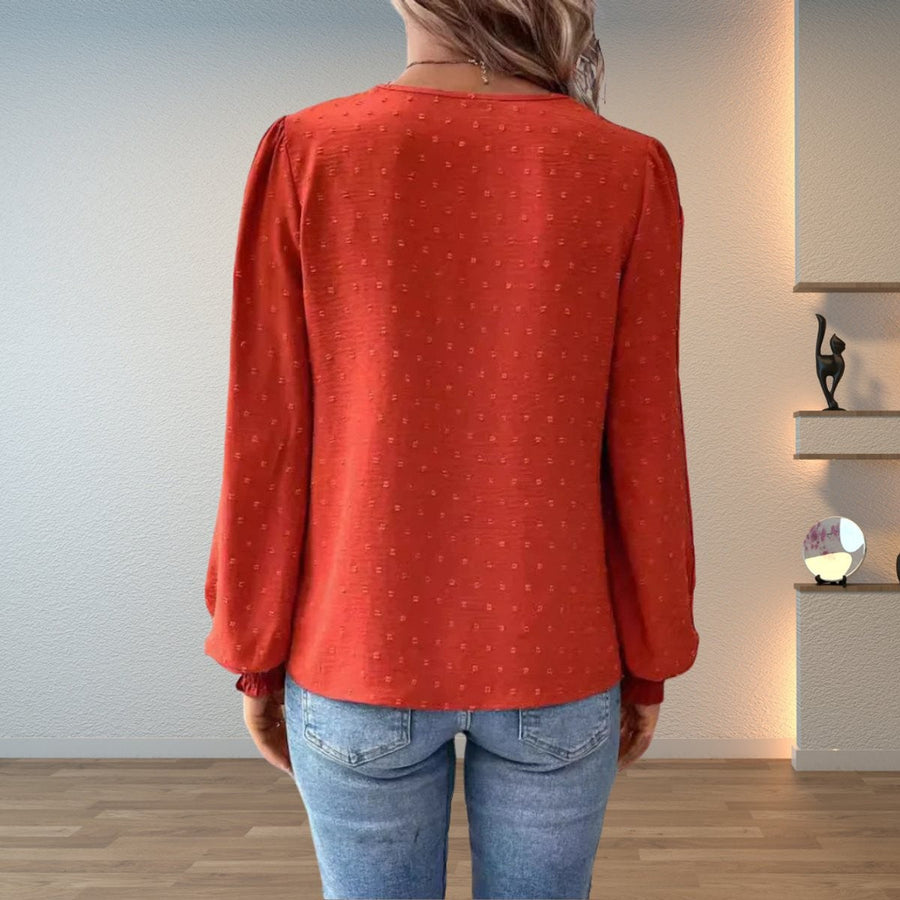Women's Blouse Crochet Lace V-Neck Long-Sleeve Smocked-Cuff Stylish Casual
