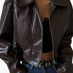 Women's Chic Cropped Jacket Zip-Up Biker Style Modern Casual Everyday