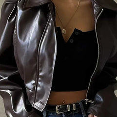 Women's Chic Cropped Jacket Zip-Up Biker Style Modern Casual Everyday