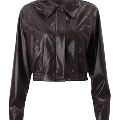Women's Chic Cropped Jacket Zip-Up Biker Style Modern Casual Everyday