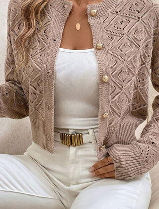 Women's Cropped Cardigan Button-Front Diamond-Knit Cozy Layering