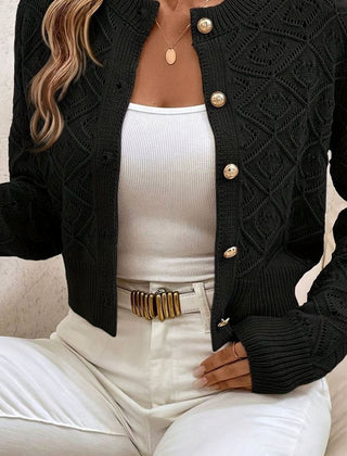 Women's Cropped Cardigan Button-Front Diamond-Knit Cozy Layering