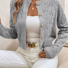 Women's Cropped Cardigan Button-Front Diamond-Knit Cozy Layering