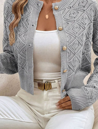 Women's Cropped Cardigan Button-Front Diamond-Knit Cozy Layering