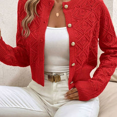 Women's Cropped Cardigan Button-Front Diamond-Knit Cozy Layering