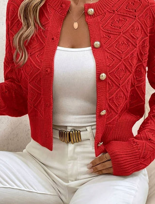 Women's Cropped Cardigan Button-Front Diamond-Knit Cozy Layering