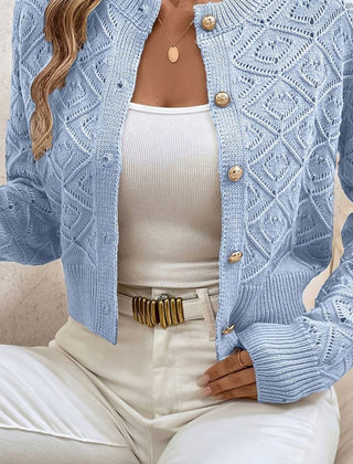 Women's Cropped Cardigan Button-Front Diamond-Knit Cozy Layering