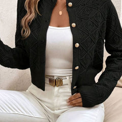 Women's Cropped Cardigan Button-Front Diamond-Knit Cozy Layering
