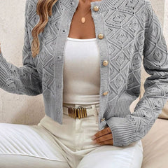 Women's Cropped Cardigan Button-Front Diamond-Knit Cozy Layering