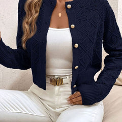 Women's Cropped Cardigan Button-Front Diamond-Knit Cozy Layering