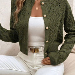 Women's Cropped Cardigan Button-Front Diamond-Knit Cozy Layering