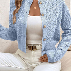 Women's Cropped Cardigan Button-Front Diamond-Knit Cozy Layering