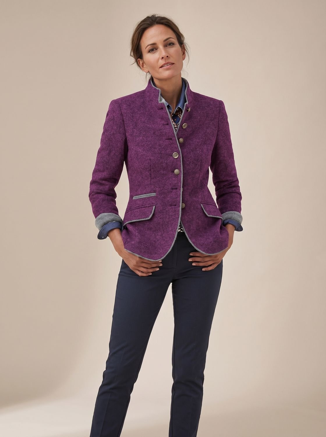 Women's Elegant Blazer Cardigan Stand-Collar Button-Front Stylish Layering