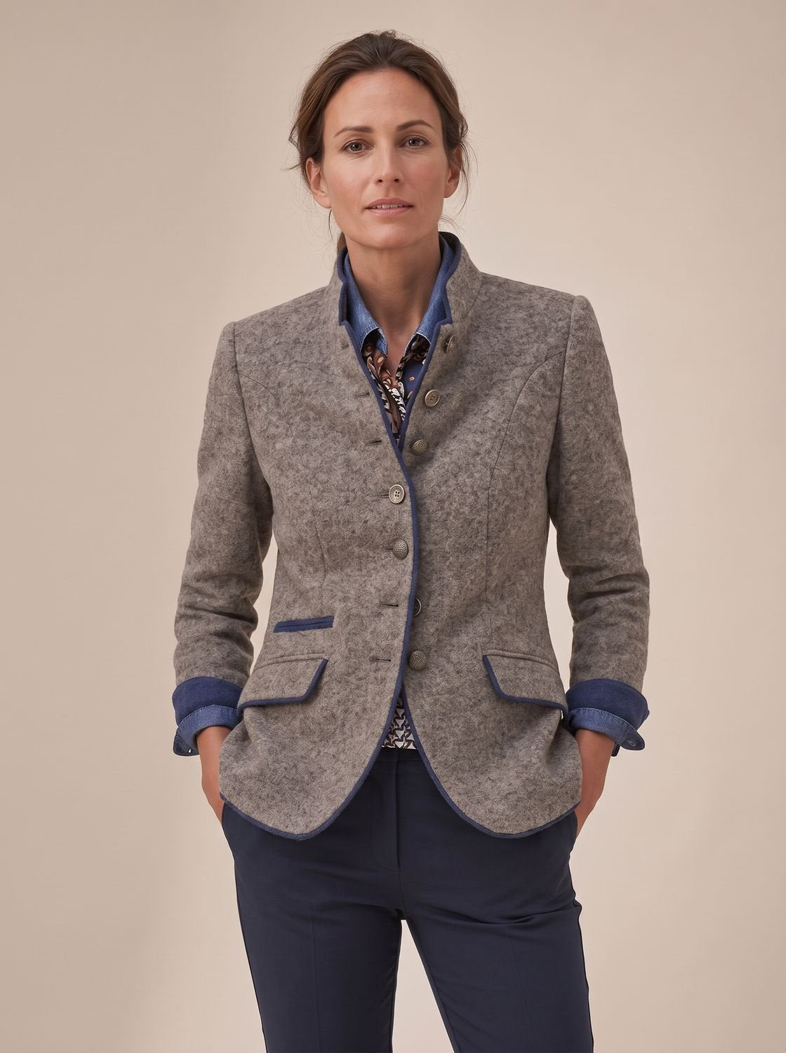 Women's Elegant Blazer Cardigan Stand-Collar Button-Front Stylish Layering