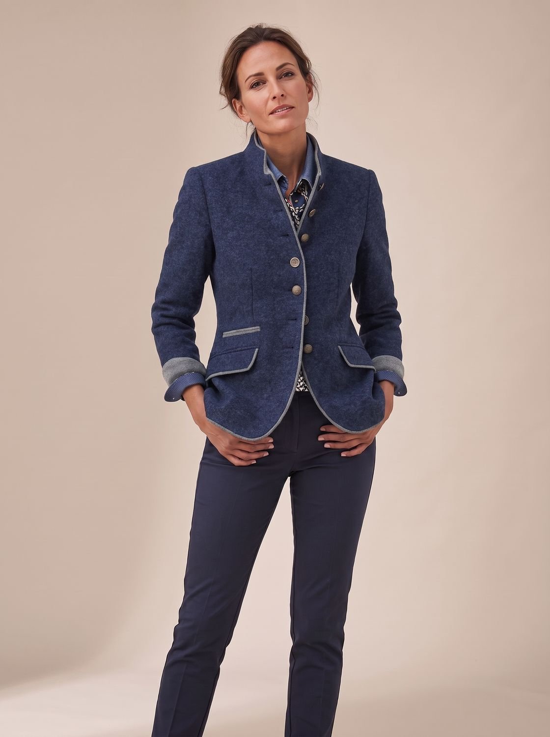 Women's Elegant Blazer Cardigan Stand-Collar Button-Front Stylish Layering