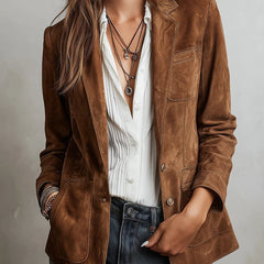 Women's Tailored Blazer Single-Breasted Faux Suede Stylish Layering