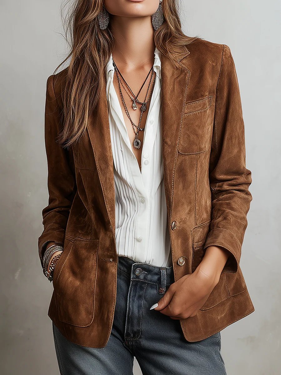 Women's Tailored Blazer Single-Breasted Faux Suede Stylish Layering