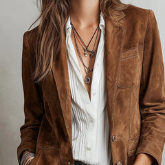 Women's Tailored Blazer Single-Breasted Faux Suede Stylish Layering