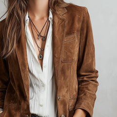 Women's Tailored Blazer Single-Breasted Faux Suede Stylish Layering