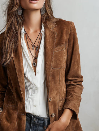 Women's Tailored Blazer Single-Breasted Faux Suede Stylish Layering