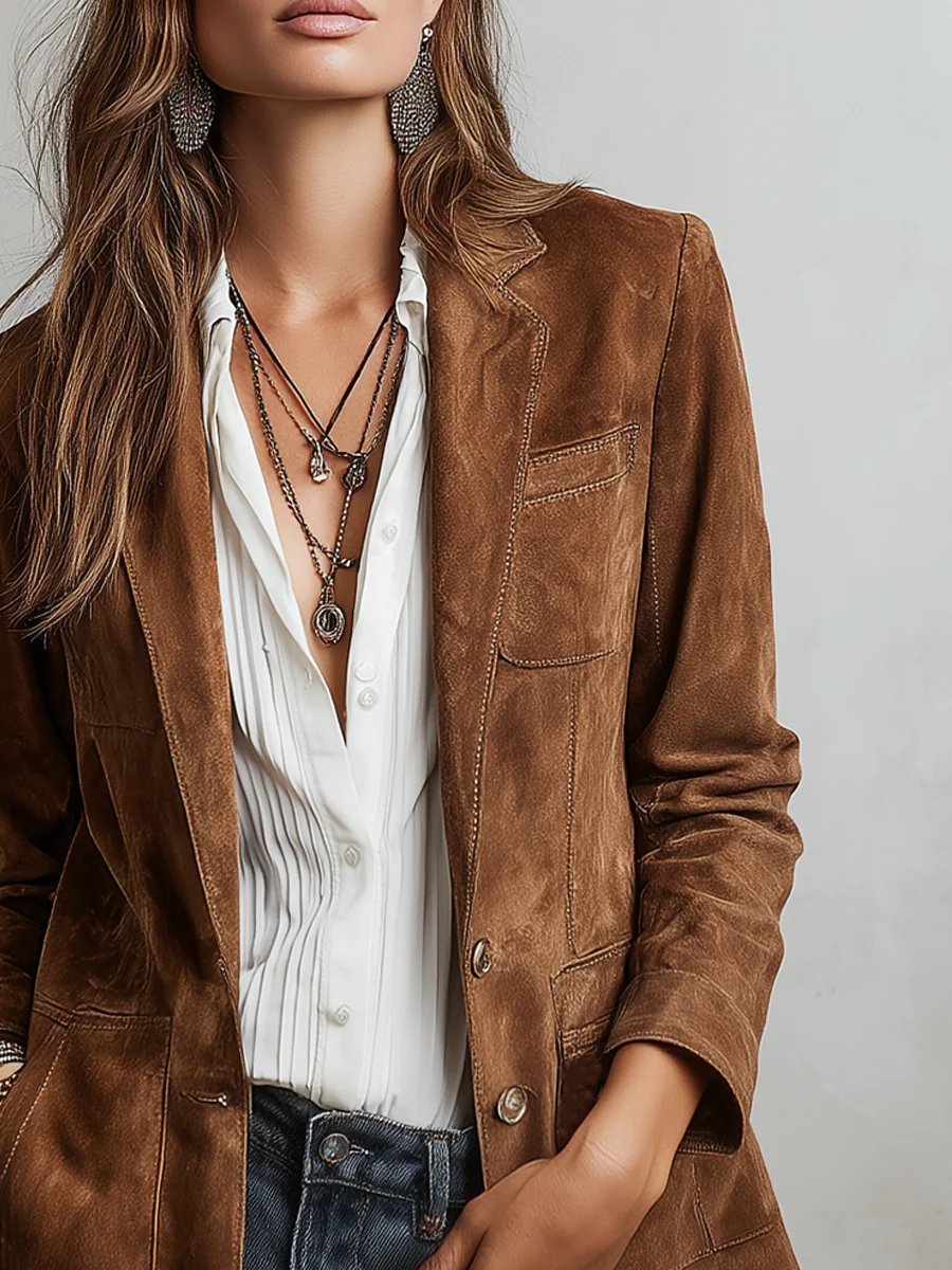 Women's Tailored Blazer Single-Breasted Faux Suede Stylish Layering