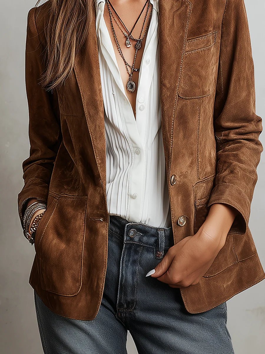 Women's Tailored Blazer Single-Breasted Faux Suede Stylish Layering