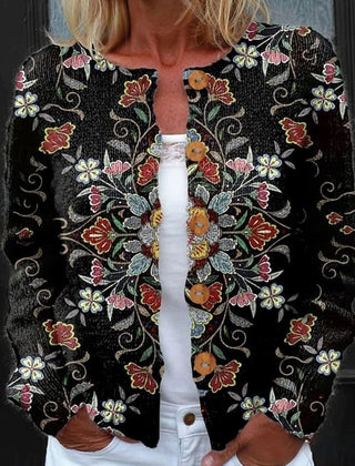 Women's Floral Long-Sleeve Cardigan Button-Front Knit Casual Layering
