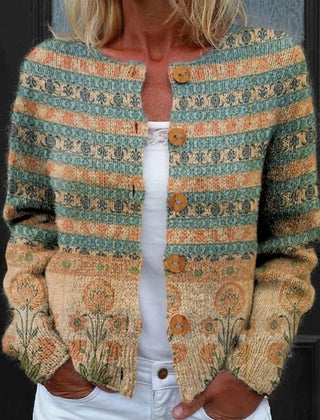 Women's Floral Long-Sleeve Cardigan Button-Front Knit Casual Layering