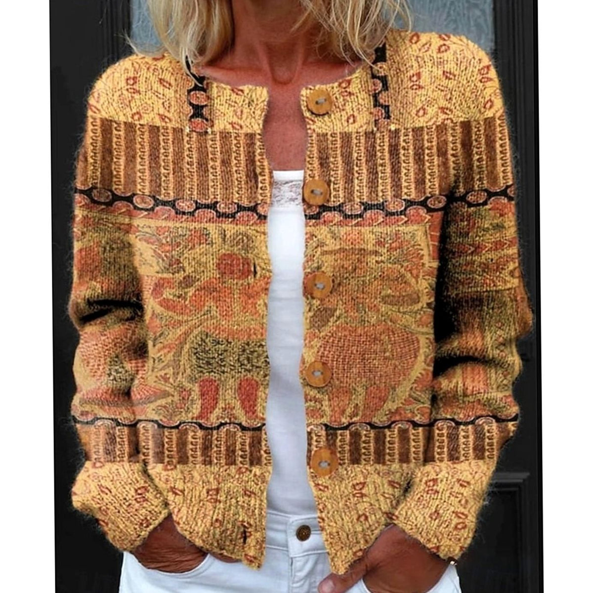 Women's Floral Long-Sleeve Cardigan Button-Front Knit Casual Layering
