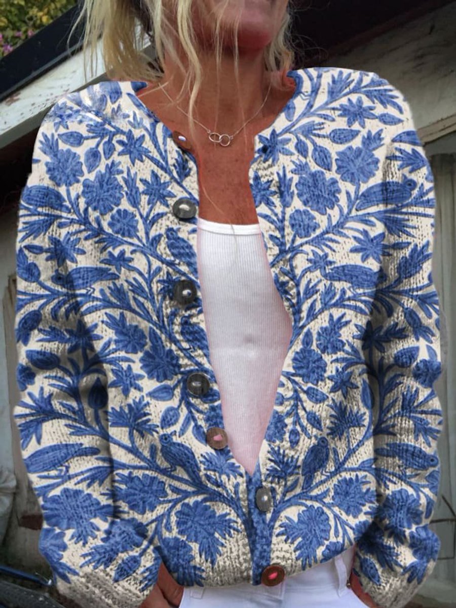 Women's Floral Embroidered Cardigan Button-Front Long Sleeve Casual Layering