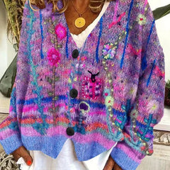Women's Floral Embroidered Cardigan Button-Front Knit Long Sleeve Stylish Everyday