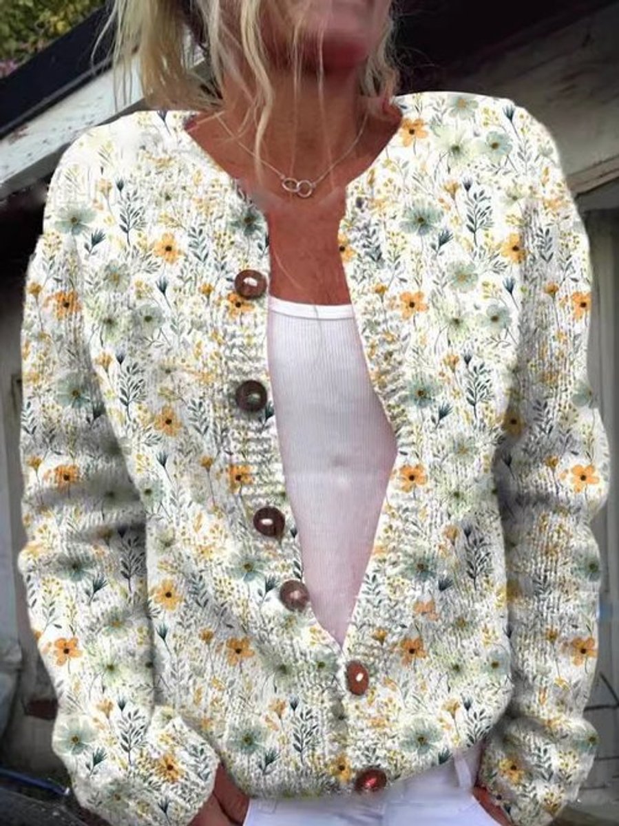Women's Floral Embroidered Cardigan Button-Front Long Sleeve Casual Layering