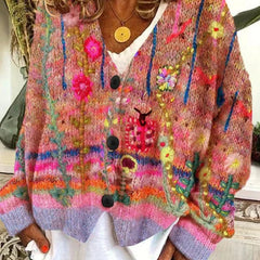 Women's Floral Embroidered Cardigan Button-Front Knit Long Sleeve Stylish Everyday