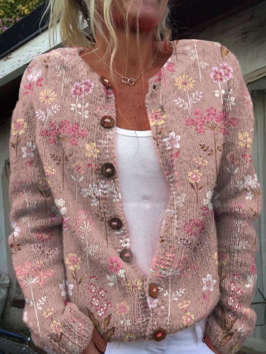 Women's Floral Embroidered Cardigan Button-Front Long Sleeve Casual Layering