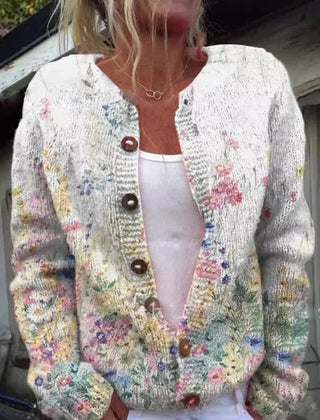 Women's Floral Embroidered Cardigan Button-Front Long Sleeve Casual Layering