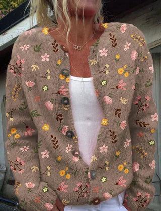 Women's Floral Embroidered Cardigan Button-Front Long Sleeve Casual Layering
