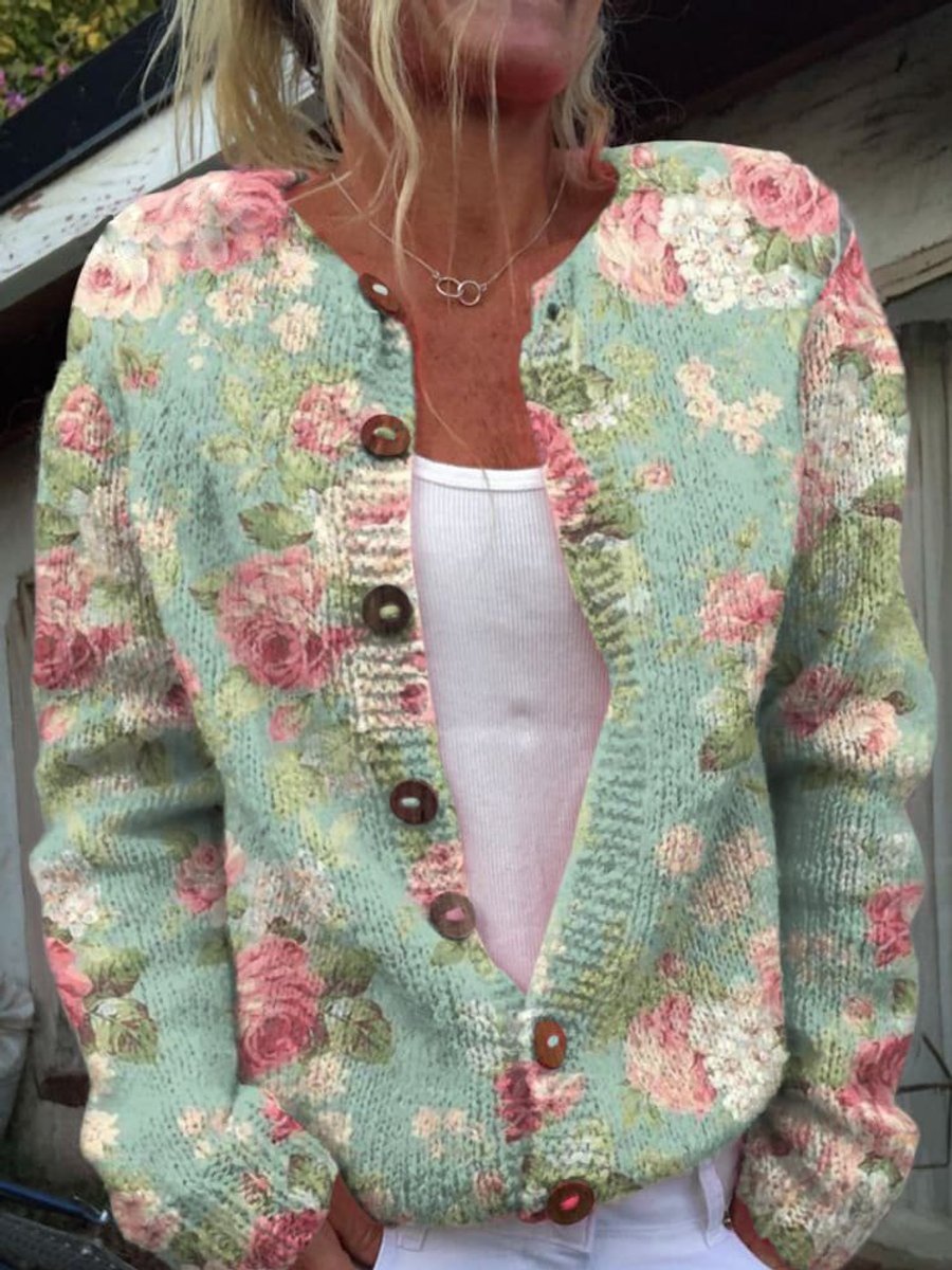 Women's Floral Embroidered Cardigan Button-Front Long Sleeve Casual Layering