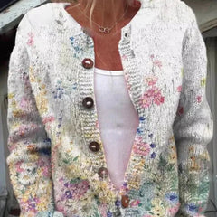 Women's Floral Knit Cardigan Sweater Button-Front Long Sleeve Casual Everyday