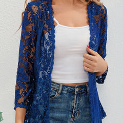 Women's Floral Lace Open-Front Cardigan Three-Quarter Sleeve Stylish Layering