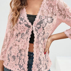 Women's Floral Lace Open-Front Cardigan Three-Quarter Sleeve Stylish Layering