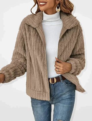 Women's Fluffy Plush Zip-Up Cardigan Jacket Cozy Casual Layering Everyday