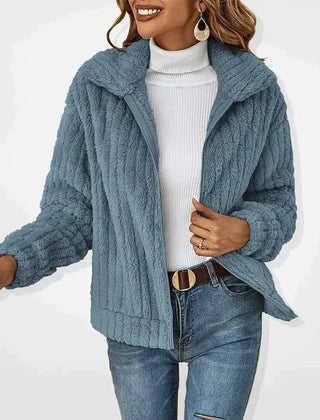Women's Fluffy Plush Zip-Up Cardigan Jacket Cozy Casual Layering Everyday