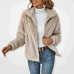 Women's Fluffy Plush Zip-Up Cardigan Jacket Cozy Casual Layering Everyday