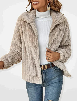 Women's Fluffy Plush Zip-Up Cardigan Jacket Cozy Casual Layering Everyday