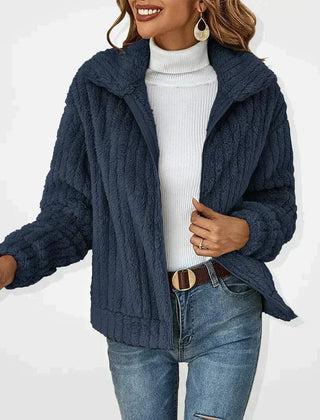 Women's Fluffy Plush Zip-Up Cardigan Jacket Cozy Casual Layering Everyday