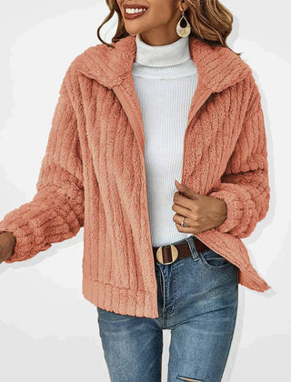 Women's Fluffy Plush Zip-Up Cardigan Jacket Cozy Casual Layering Everyday